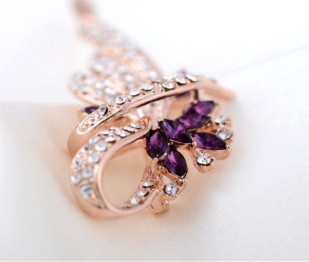 Miaomyao Cubic Zirconia Purple Elegant Ribbon Flower Crystal Leaf Brooch Accessory for Women Birthday Anniversary Gift [MiaoMiao] (Purple & Gold)