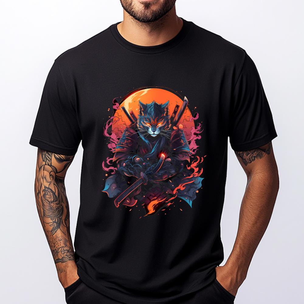 Cat Samurai Ninja Cat Samurai Art Ukiyo E Cute Oversized T Shirt Tshirt England Style Mens Korean Fashion Tee Shirt Men - Men... S разноцветный