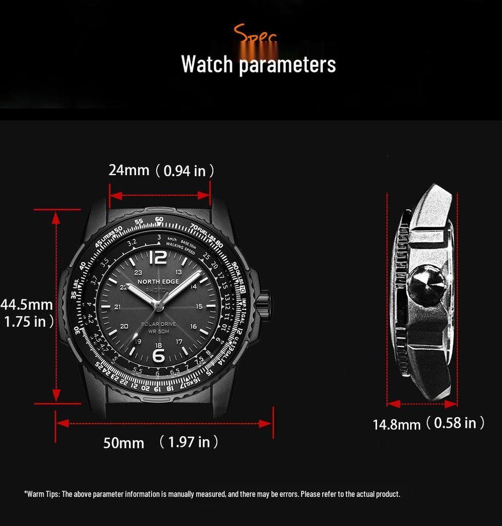 Men's Solar-Powered Waterproof Sports Watch with Luminous Hands and Long Battery Life