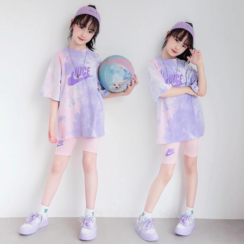 

Korean Style Girls Tie-Dye Two-Piece Set: Short Sleeve Top & Pants 120 cm