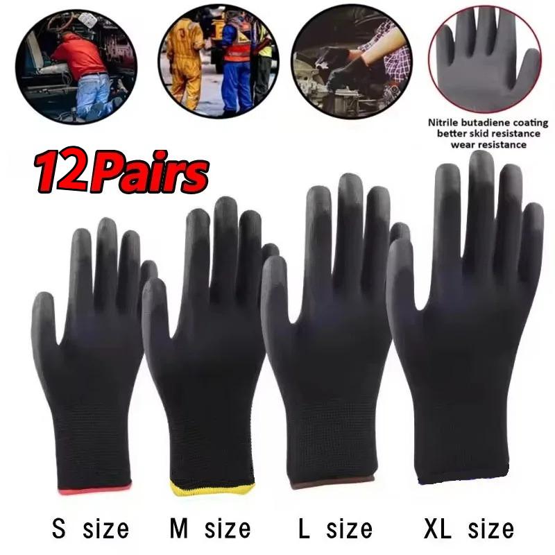12 Pairs of Anti-static PU Work Gloves Neutral Safe Anti Slip Breathable Durable Coating Nylon Gloves Camping Lock Edge