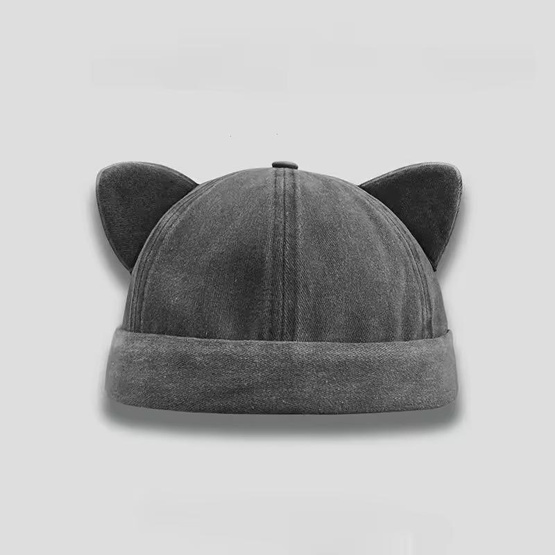 Süßer Hut ohne Schirm mit Katzenohren Lässige Persönlichkeit Melonenhaut Mützenmütze Atmungsaktiv Gewaschener alter Unisex Beanie-Hut