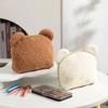 Kawaii Bear Ear Sherpa Makeup Bag, Cute Teddy Fleece Cosmetic Pouch for Women, Plush Travel Toiletry Organizer, Soft Vanity Case