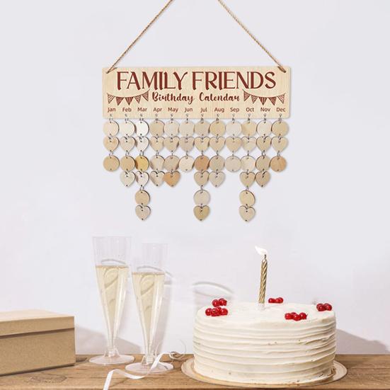 Calendario da Parete Promemoria Compleanni Famiglia in Legno Fai da Te Tracciatore Compleanni Targhetta con 50 Etichette Regalo per la Mamma