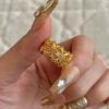 Women Retro Hollow Crown Ring, New Chinese Lace Design Light‑Luxury Woven Engraved Gold Decor Finger Ring