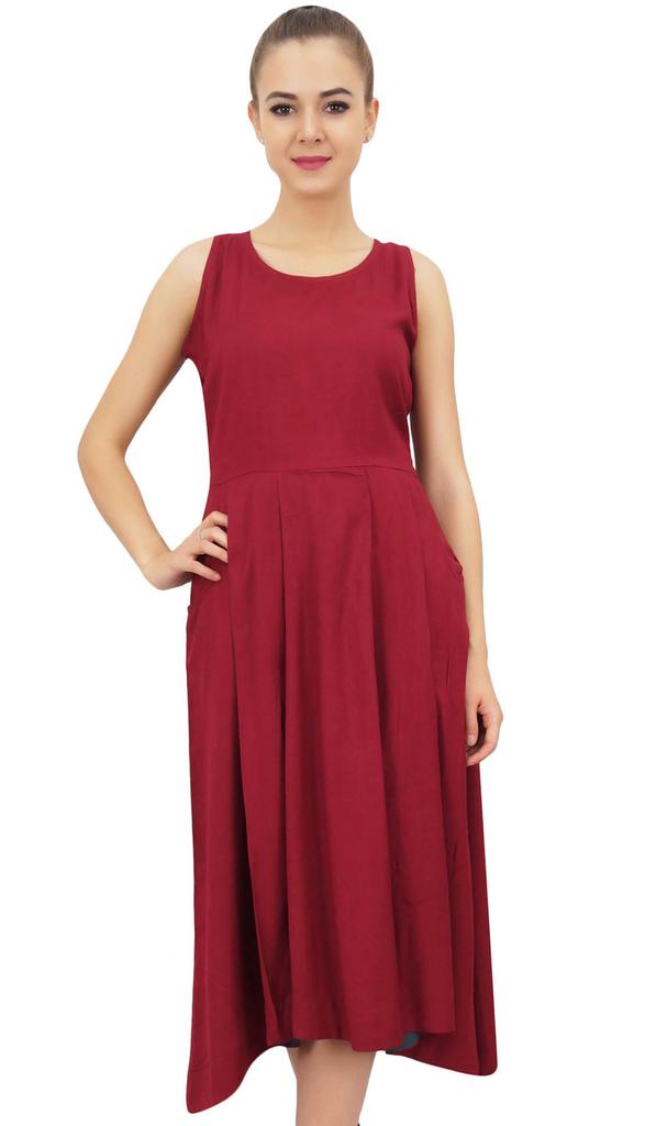 Bimba Women's Designer Rayon Dress With Pockets Solid Aqua Maxi With Scarf -