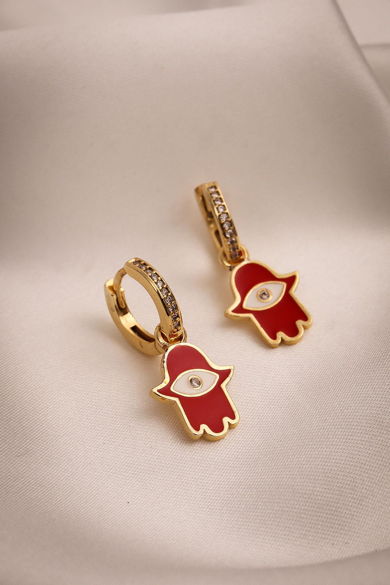 

Красная эмалированная серьга-кольцо Fatma Mother s Hand с подвеской