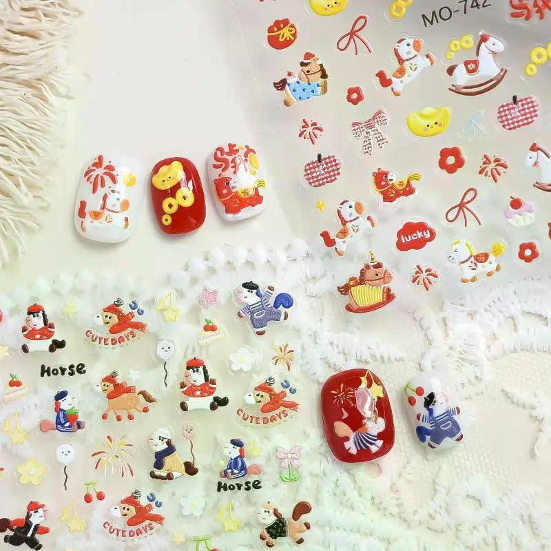 Cartoon Colorful Pony Nail Stickers DIY Nail Stickers Nail Decorations Accessories Year Of The Horse Nail Appliques Art Sticker