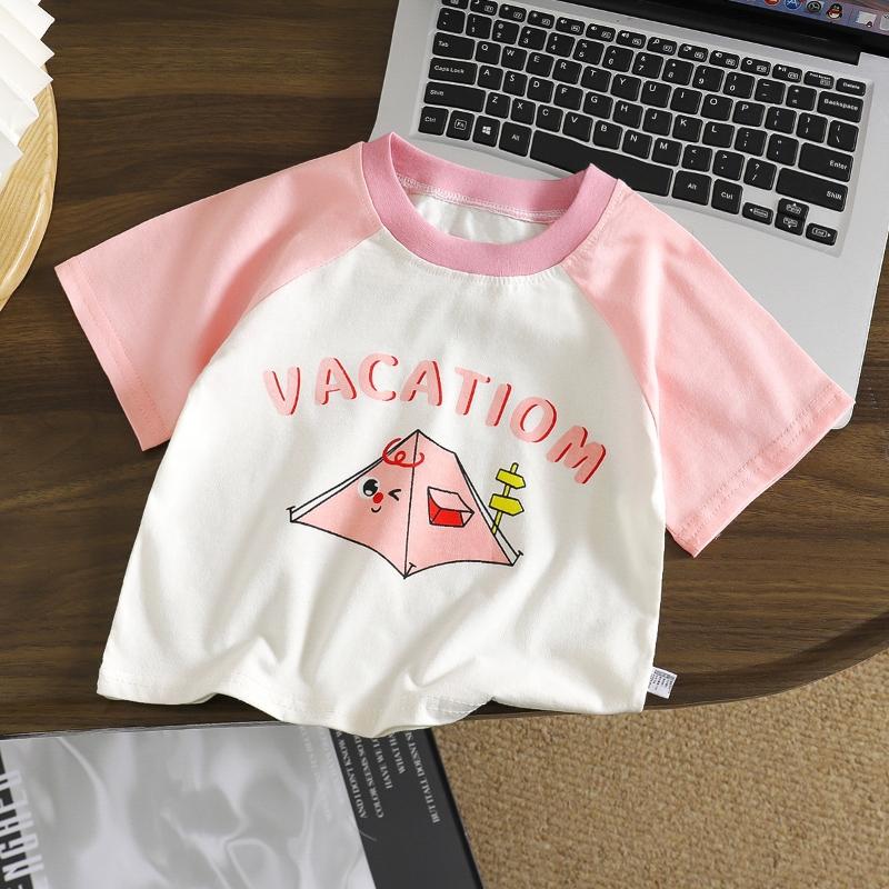 Summer Kids Tees Muslin Cartoon Printed Infant Babys Boys T-shirts Striped Short Sleeve Little Boys Tops Girls Shirts