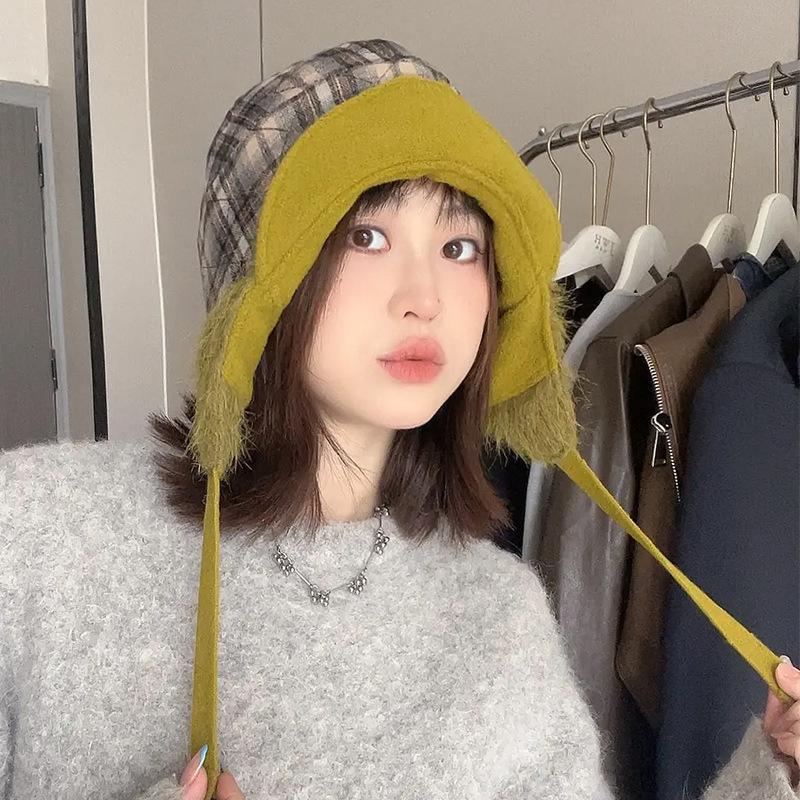 New Double sided Ear Protection Hat for Women Winter Windproof  Coldproof and Warm Pullover Lei Feng Hat Outdoor Travel Pilot Hat