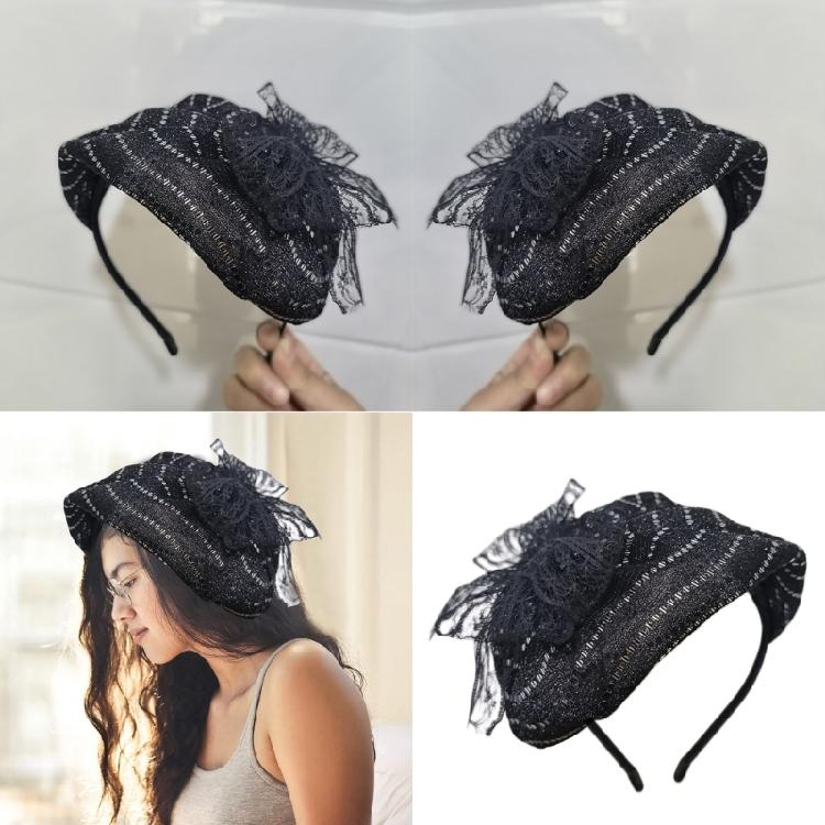 High Skull Hairhoop Lace Bowknot Hat Headband Women Formal Event Hair Covering