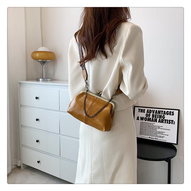 Women's 2023 Korean Style Versatile Chain Handbag - Red Textured Crossbody Shoulder Bag