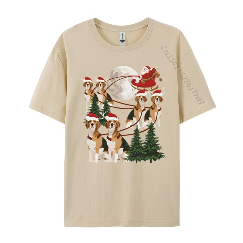 Green And White Graphic T Shirt Beagle Reindeer Christmas Dog Riding Tshirt Black Tops Shirt Fitted Cotton Student T Shirts