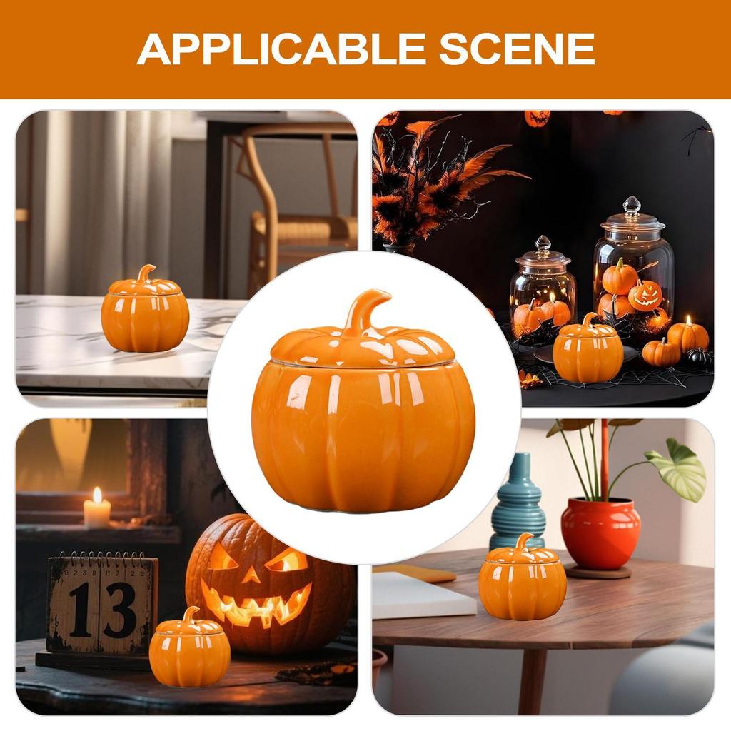 Ceramic Pumpkin Jar Simulated Pumpkin Shaped Storage Jar with Lid Candy Jar Halloween Airtight Treat Food Container Decoration