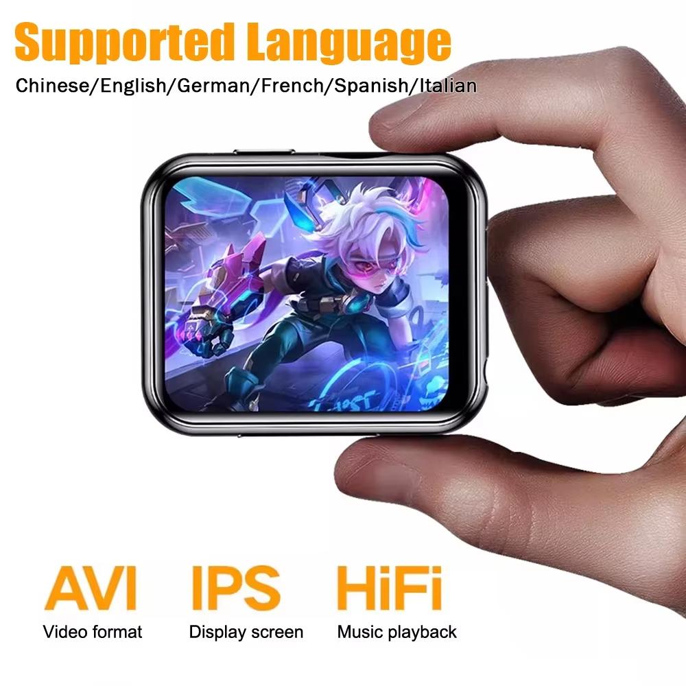 Lettore musicale MP3 con Bluetooth 5.4 HiFi MP4 Walkman Schermo touch completo Altoparlante incorporato Registratore Fotocamera Lettore video FM/E-book