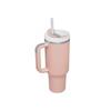 (Pink)Stainless Steel Water Cup Large Capacity Vacuum Straw Cup Handle Coffee Mug
