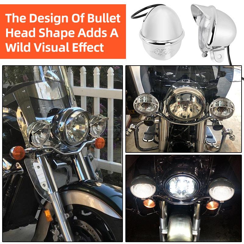 Chrome Motorcycle ABS Retro Passing Driving Headlight Fog Light For Harley Bobber Chopper Cruisers Touring Custom