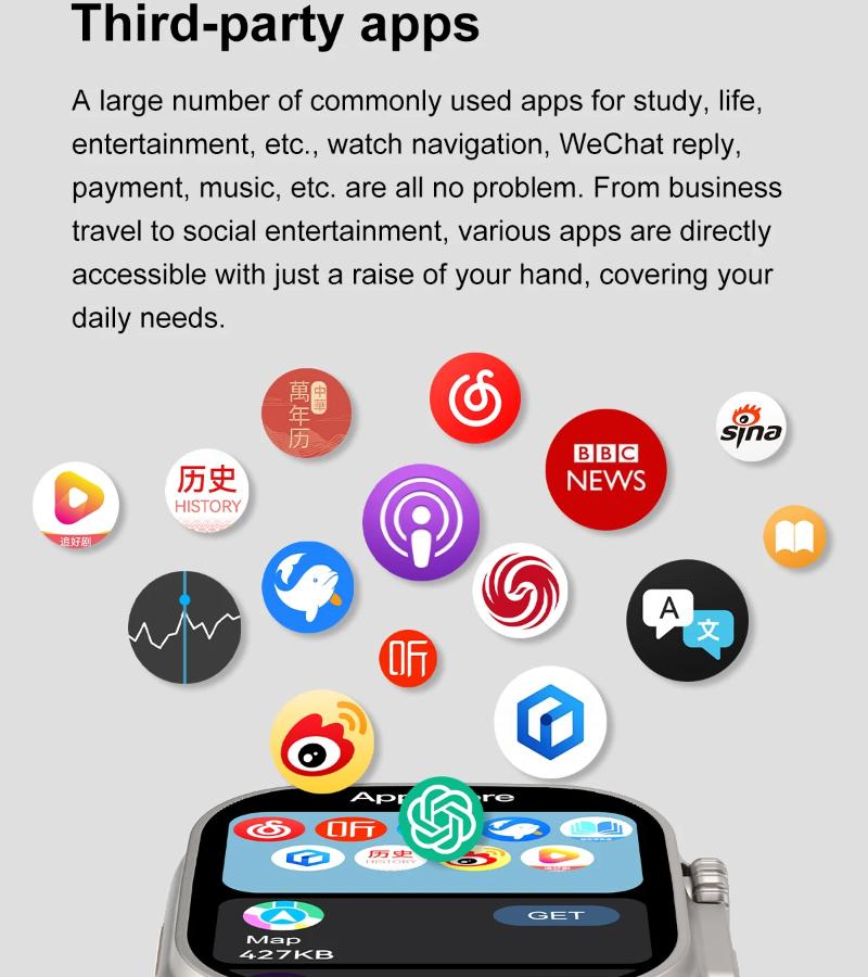 DT Ultra 3 Smartwatch Amoled Screen 4GB MP3 MP4 Player Bluetooth Network Sharing APP Store ChatGPT Smart AI Watch Man Sportwatch