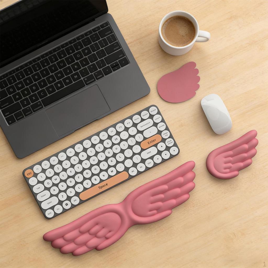 Angel Wing Keyboard Mice Wrist Computer Arm Rest Nonslip Coaster Cushion for Game Typing Office