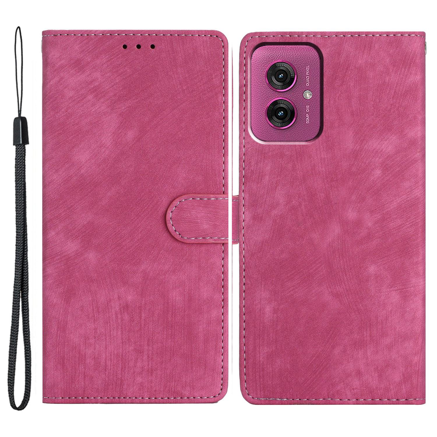 

For Motorola Moto G55 5G Case with Card Clots Skin-Touch PU Leather Phone Cover Stand Rose