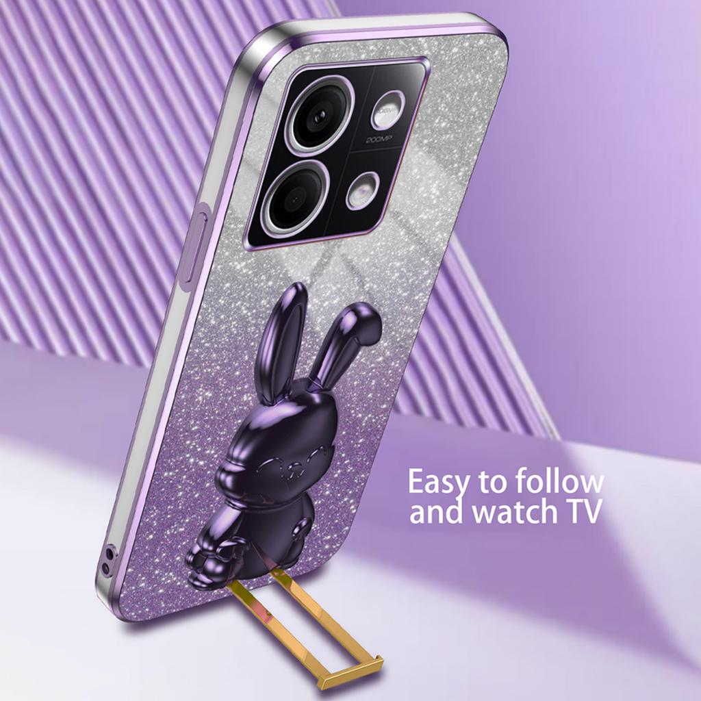 For Xiaomi Redmi Note 13 5G Case Glitter Cartoon Rabbit Anti-fall Phone Cover with Pull-out Kickstand