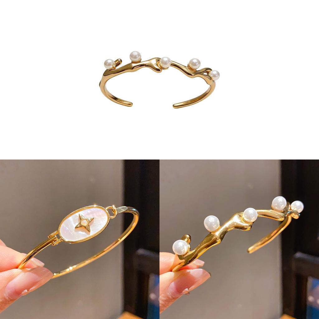 Modern Minimalist Jewelry Oval Pearl Gold Plated Bracelet For Womens Elegant Style