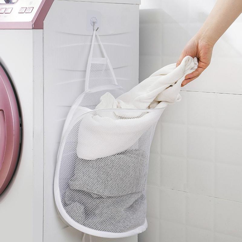 Foldable Wall-mounted Dirty Clothes Basket, Net-woven Laundry Basket Bathroom Hanging Large-capacity Dirty Clothes Bin, Simple Clothing Storage Basket