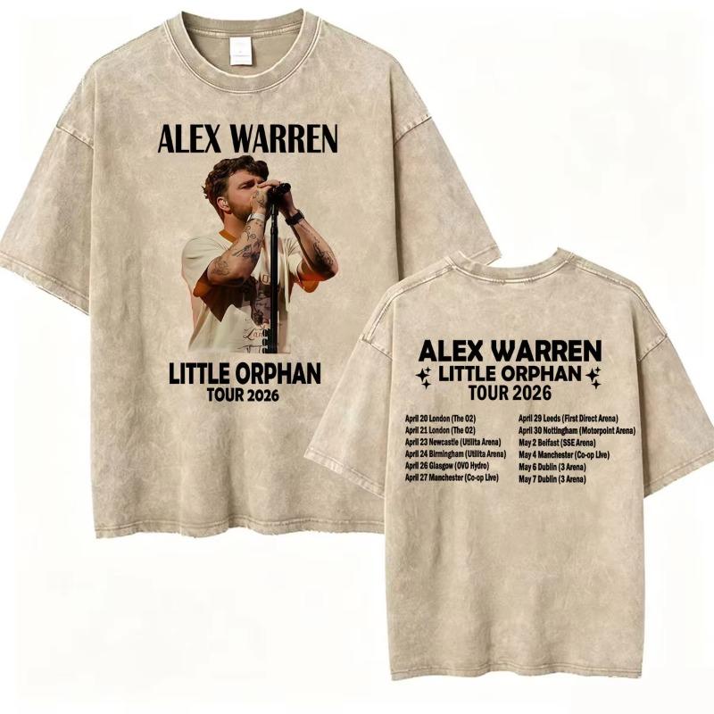 Alex Warren Moon Kunstwerk Musiktour 2026 Vintage Washed T-Shirt Herren Damen Mode Punk Hip Hop T-Shirts Sommer Oberteile Lockeres T-Shirt