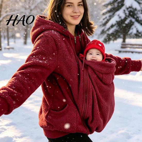 Hands Free Dog Holder Pet Pouch Zip-up Hoodie for Women, Cat Carrying Pocket Hooded Warm Nursing Sweatshirt, Winter Fleece Long Sleeves Jacket Animal