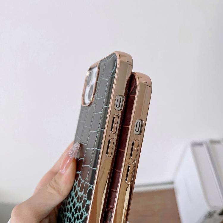 Etui na telefon iPhone 14 ze skóry naturalnej o fakturze krokodyla, z nano galwanizacją