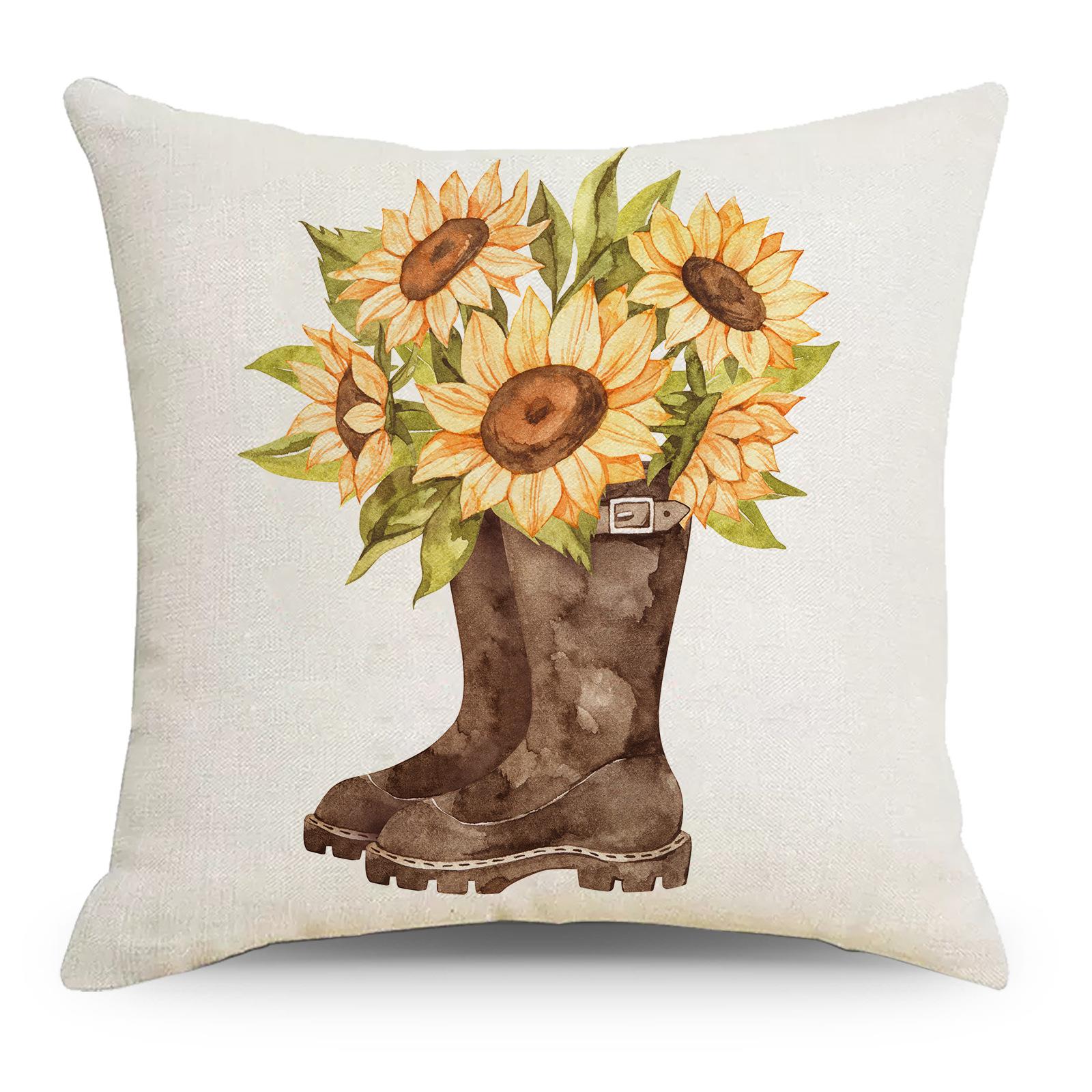 

Новая весенняя льняная наволочка с цветочным принтом, подсолнух, автомобиль, корзина с цветами, наволочка в пасторальном стиле 45 * 45CM without pillow core