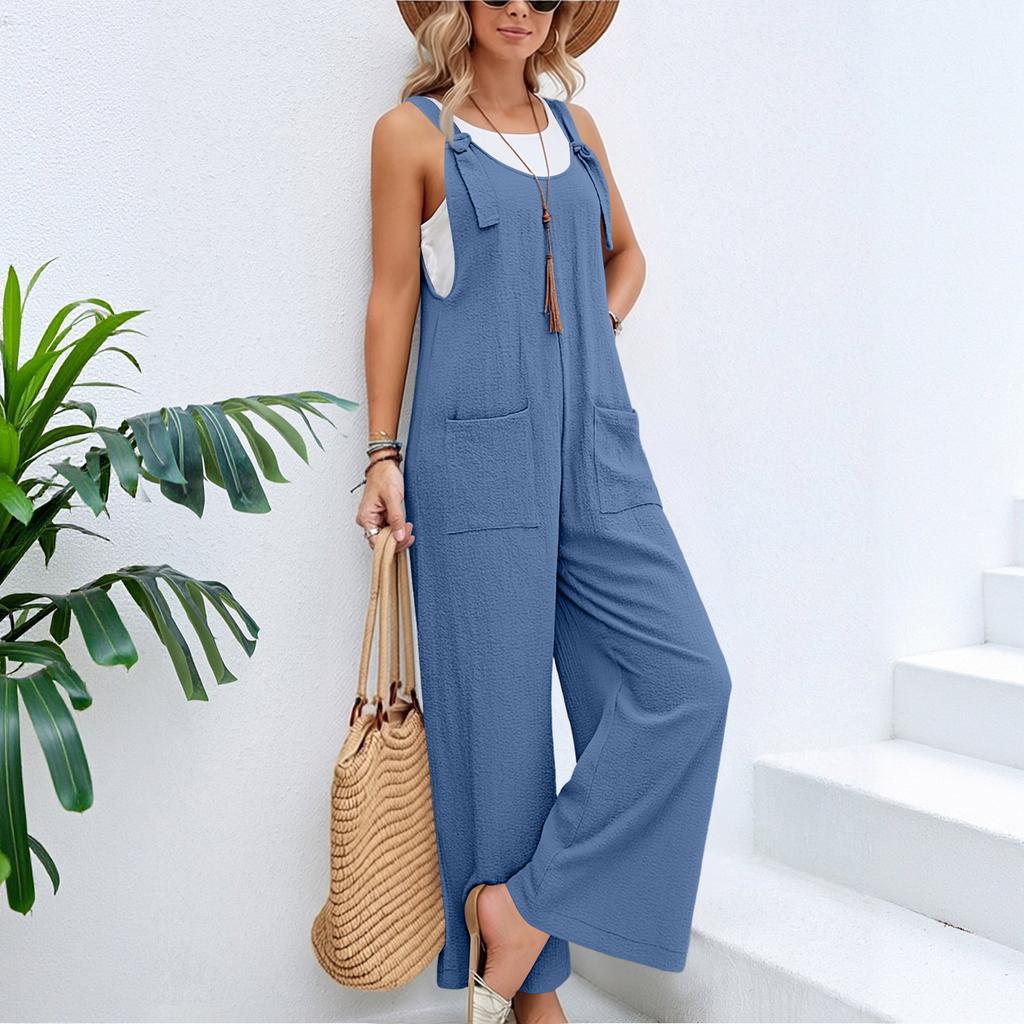 Women's Fashion Cotton And Linen Strappy Jumpsuit/Overalls