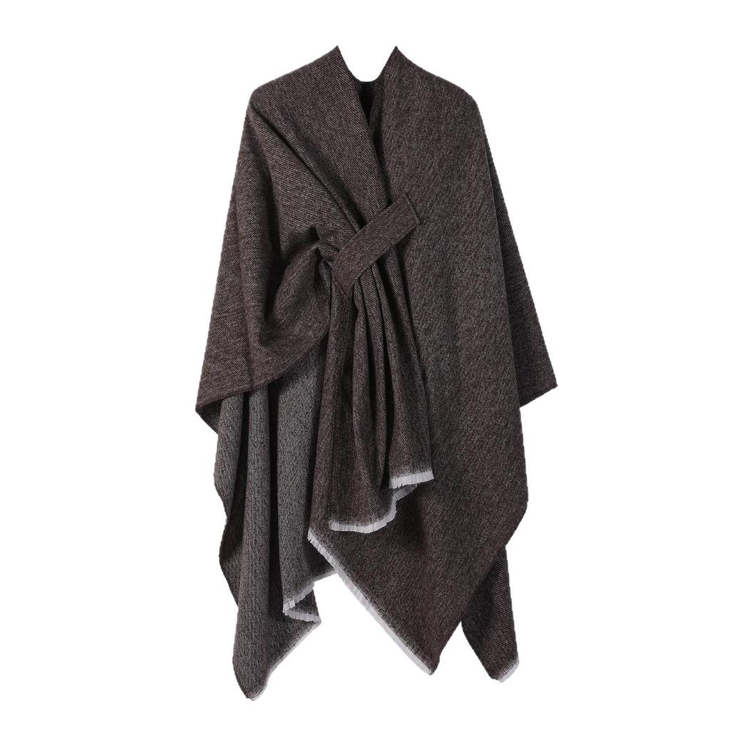 European & American Solid Color Imitation Cashmere Shawl Cape - Women's Autumn/Winter Warm Outerwear Scarf