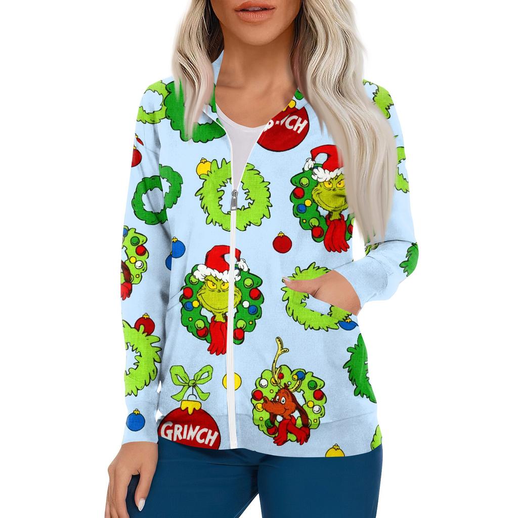 Women Long Sleeve Pattern Pocket Working Stand-up Collar Single-breasted Protective Overalls Cardigan Jacket Top