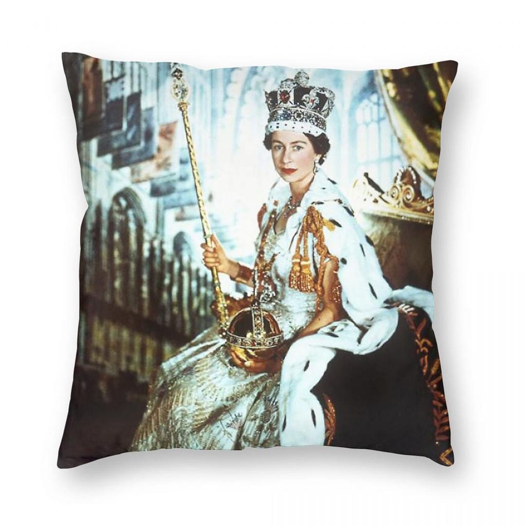 Queen Elizabeth Throne With Crown Pillowcase Polyester Linen Velvet Printed Zip Decor Pillow Case Room Cushion Cover X