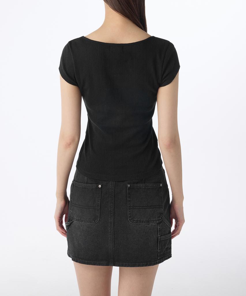 MUSINSA STANDARD WOMAN Women'S Pointel Square Neck Cap Sleeve T-Shirt [Black]