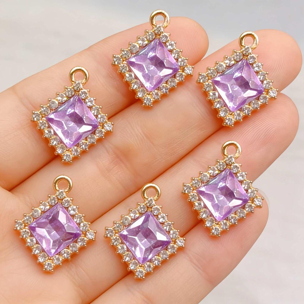 6pcs Rhinestone Alloy Pendants Square Charms For Jewelry Making Handmade Necklace Earrings DIY accessories
