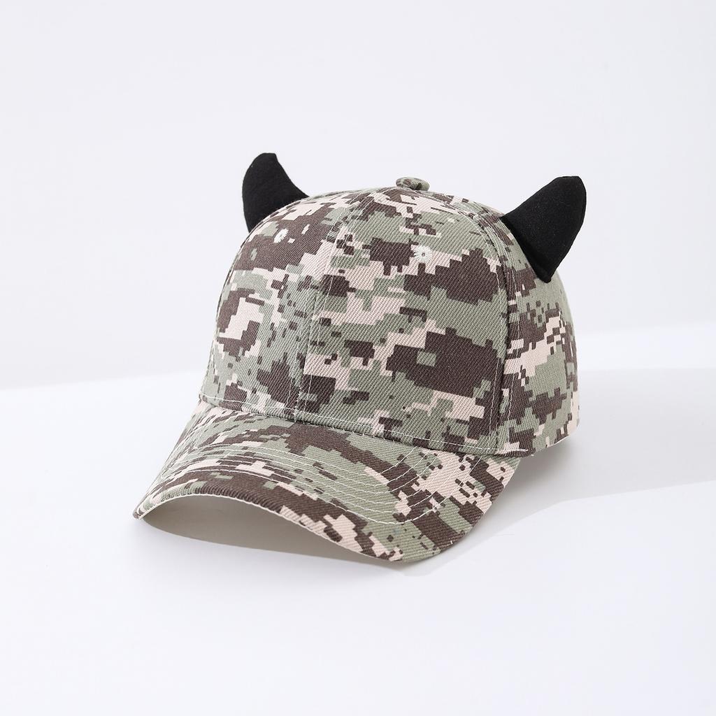 Fashion Multicolor Camouflage Baseball Hat, Solid Hard Top, Fun Bull Horn Ears, Ideal for Outdoor Sun Protection