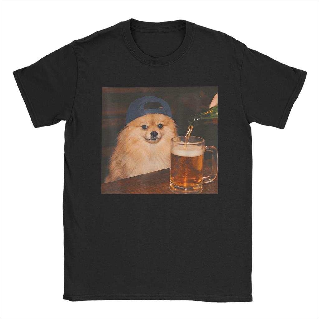 Unisex Unisex T-Shirt Lustiger Patriotischer Zwergspitz Hund Trinkt Bier Amerikanische Reine Baumwolle T-Shirts Rundhals Kleidung Große Größen