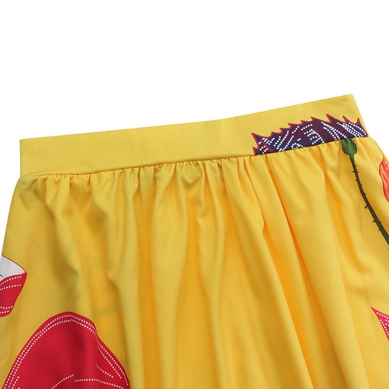Women's Fashion Floral Print Loose Half Skirt High Waist Beach Extra Long Dress