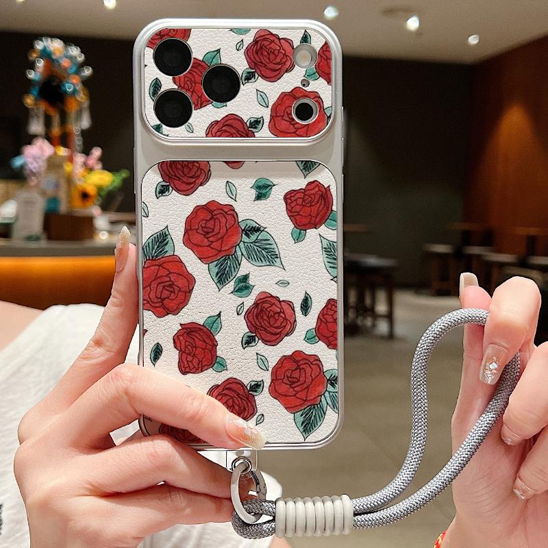 Cartoon Daisies Flower Pattern Leather Lanyard Case For iPhone 18 Pro Max Hybrid TPU+PU Anti-skid Soft Cover For iPhone 17 16 15 14 13 Pro Max