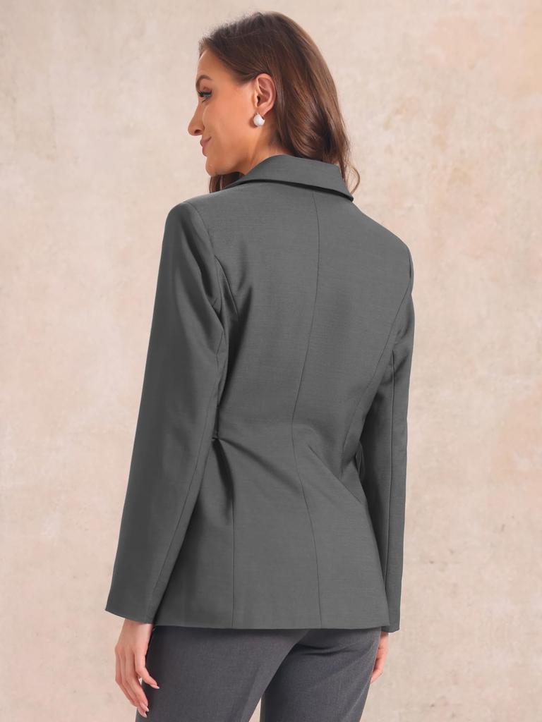 Allegra K Women's Single-Button Blazer, Office Lapel, Long Sleeve, Belted Jacket, Suit Blazer, Dark Gray, Size S