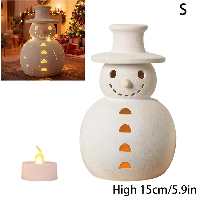 Terrakotta Schneemann Figur mit Licht Vintage Farbe Weihnachts Tischdekoration Mittelstück für Zuhause Büro Feiertag Weihnachten