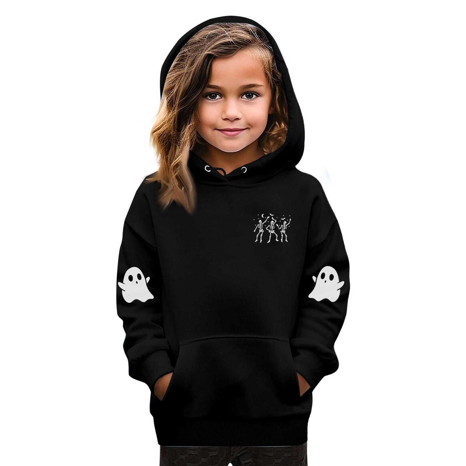 

Толстовки для девочек-подростков Худи с длинным рукавом на шнурке Пуловер Милое худи оверсайз День Хэллоуина 110 тёмно-синий