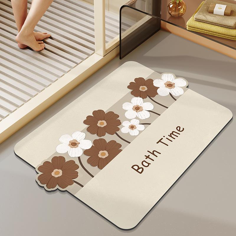 Nordic Simple Flowers Moisture-wicking Quick Drying Bathroom Floor Mat Bathroom Odd Shape Anti-dirty Wear-resistant Diatomium Mud Carpet