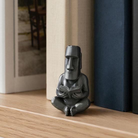 DYS 3D Printed Reading Moai Figurine Ornament, Cross-Legged Sitting Statue Desktop Decoration, Creative Sculpture, Unique Gift for Students Office