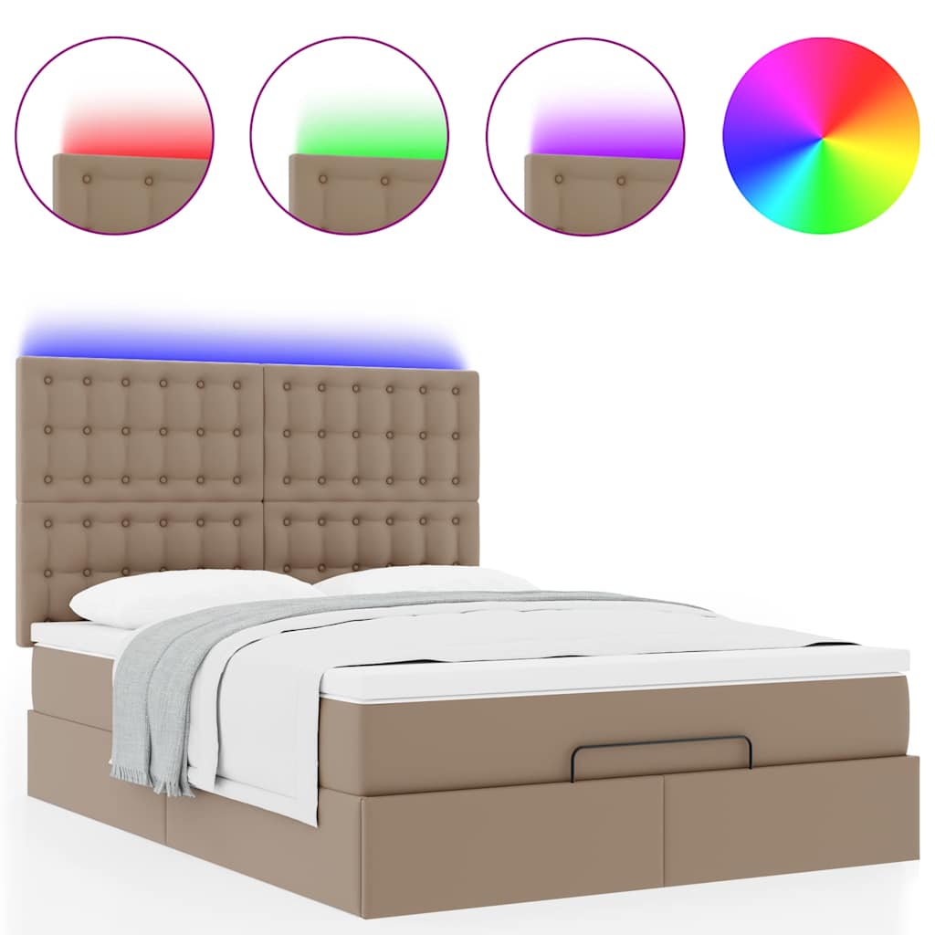 Ottoman Bed with Mattress & LEDs 140x200 cm Faux Leather