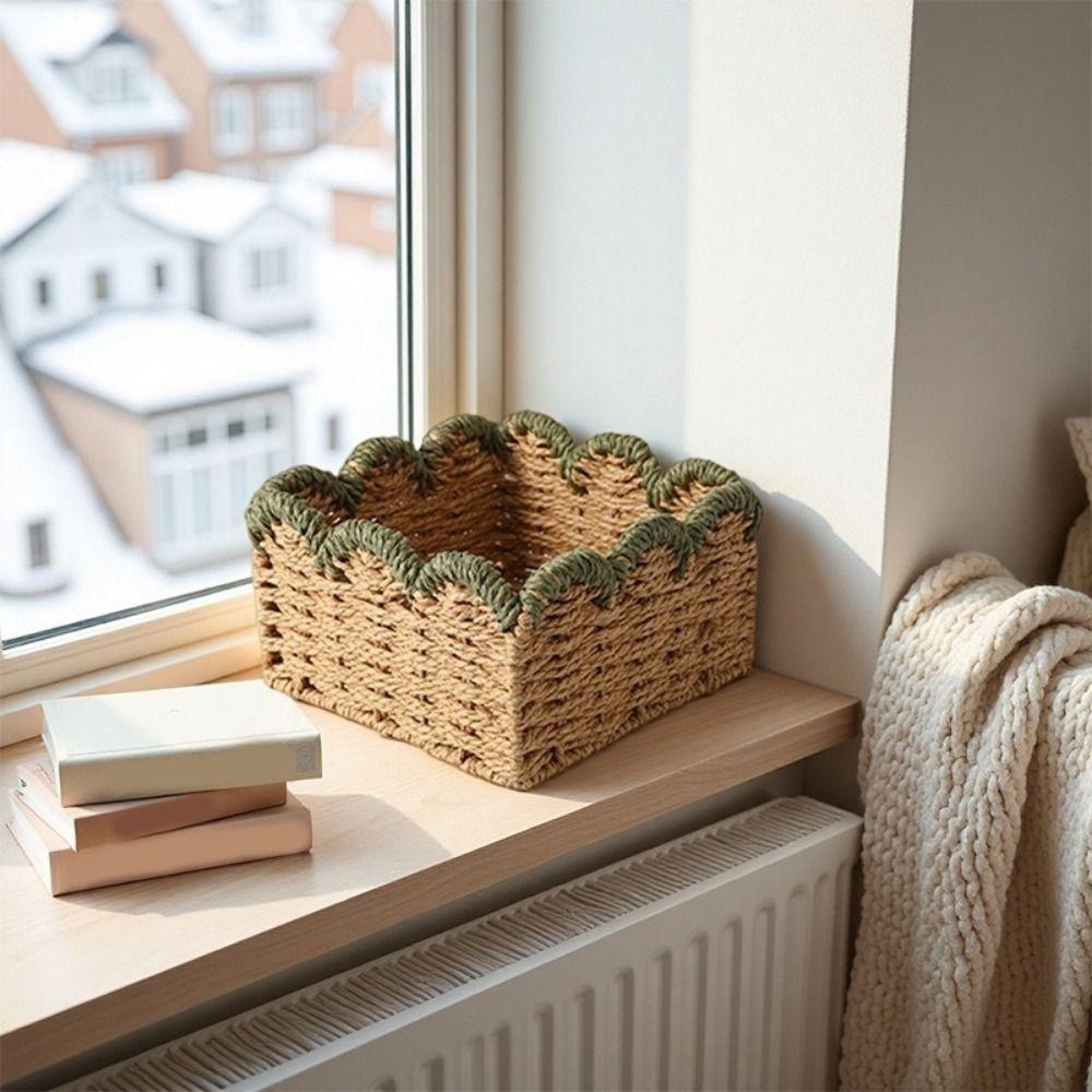 Rectangular Imitation Rattan Storage Basket Large Capacity Cosmetic Storage Box  for Living Room