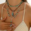 Western Beaded Layered Necklace Bohemian Clavicle Chain Turquoise Beads Pendant Necklaces  Gifts