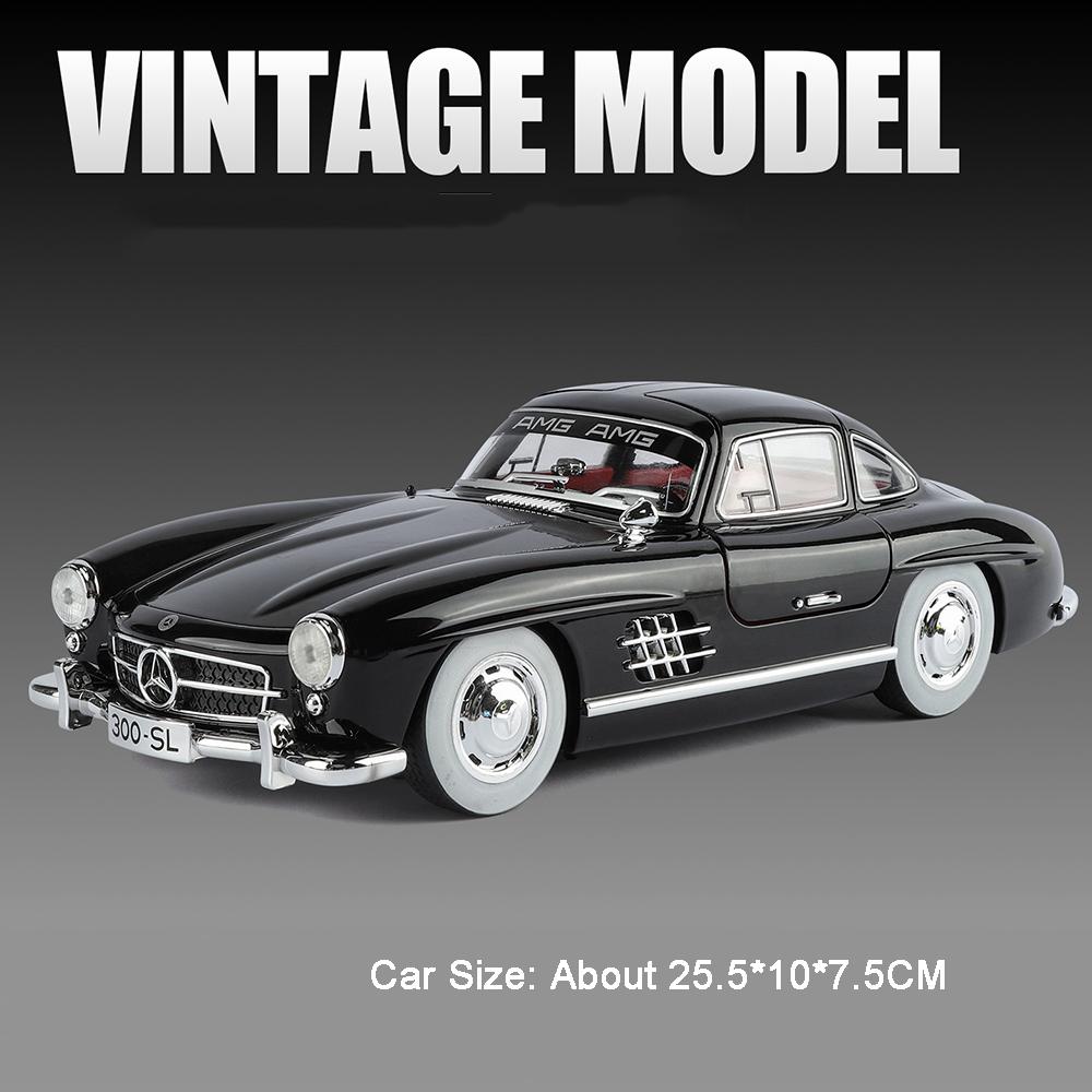 1:18 Scale 300SL Cars Toy Model Alloy Diecast Wheels Turned Miniature Vintage Car with Light Music Vehicle Kids Xmas Toys